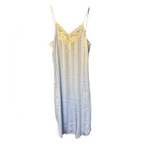 Vintage Natori Light Blue Silky Nightgown with Lace - White Pink Detail - Size S